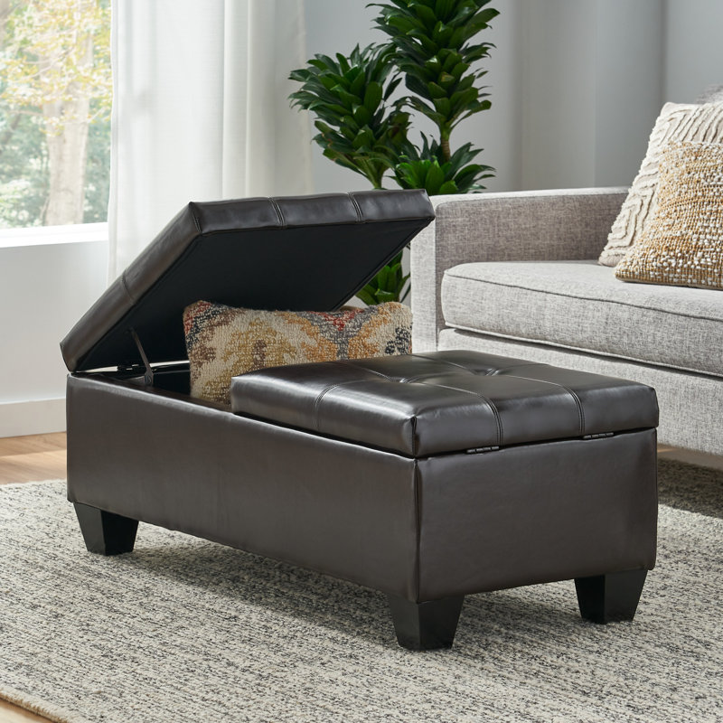 Leather ottoman with drawers discount